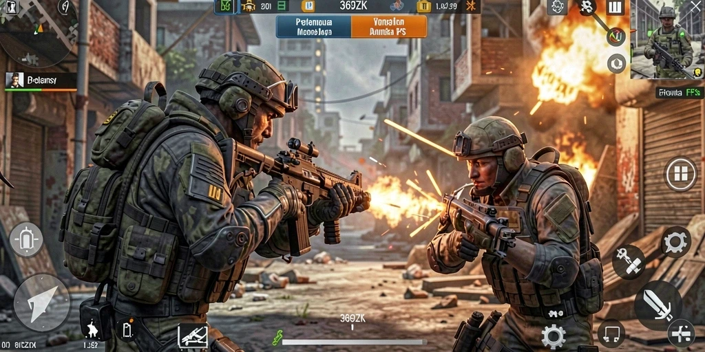 Screenshot gameplay 369ZK dalam pertempuran FPS yang seru.