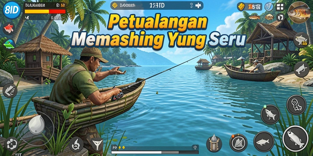 Screenshot gameplay 8ID menampilkan momen seru saat memancing ikan besar.