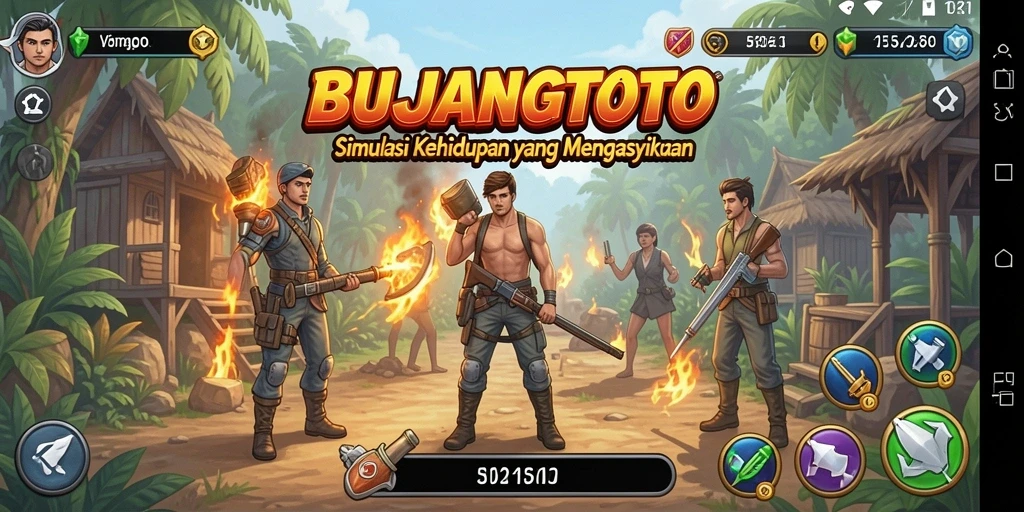 Screenshot gameplay BUJANGTOTO menunjukkan karakter dalam situasi kehidupan sehari-hari.