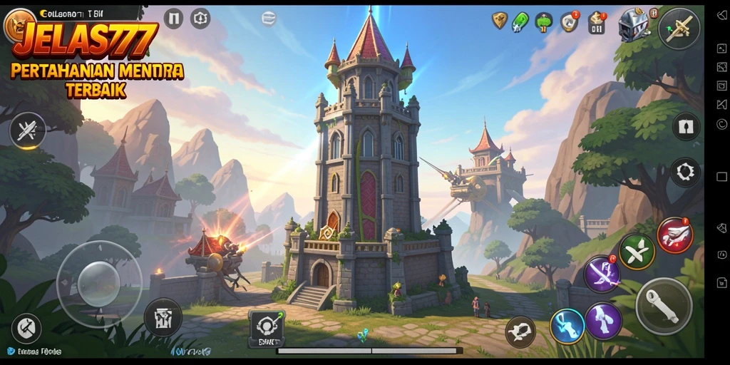 Screenshot gameplay JELAS777 dengan menara yang beroperasi melawan musuh.
