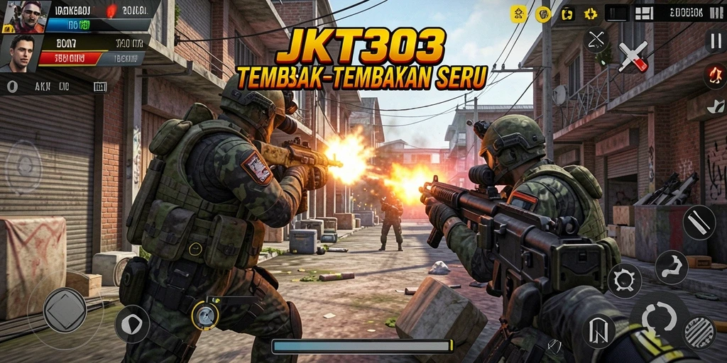 Tampilan gameplay seru JKT303 saat aksi tembak-menembak.