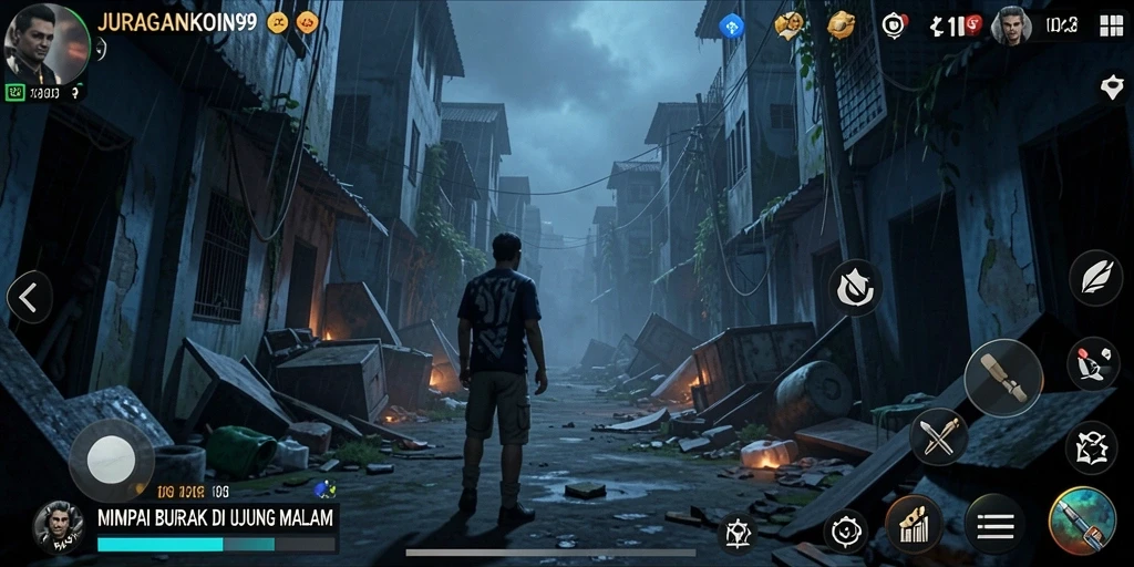 Screenshot gameplay JURAGANKOIN99 menampilkan suasana horor yang mencekam.