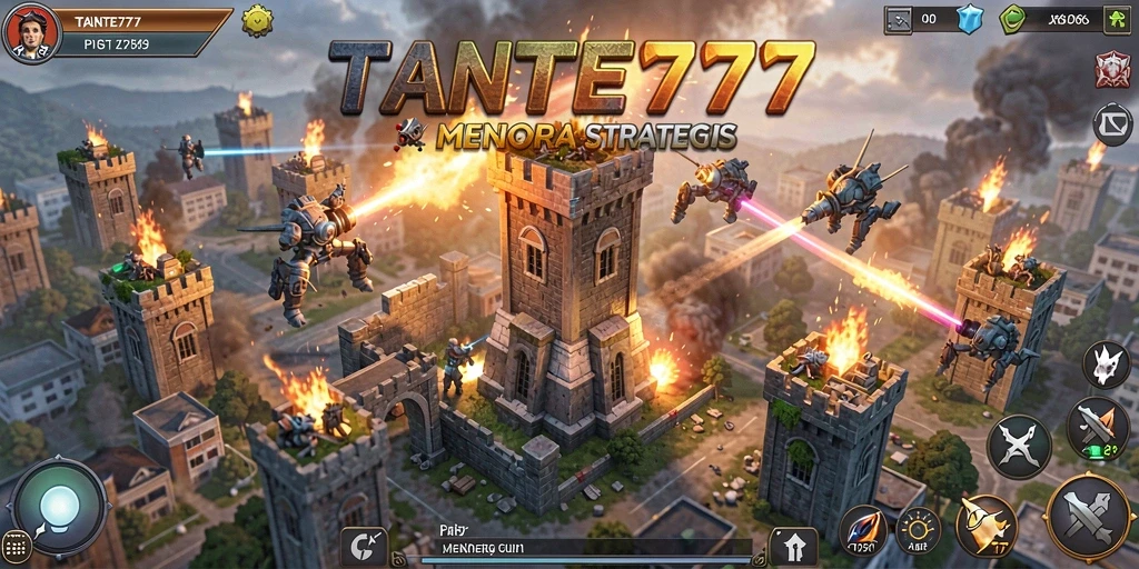 Tampilan gameplay TANTE777 yang menegangkan dalam pertarungan Tower Defense.